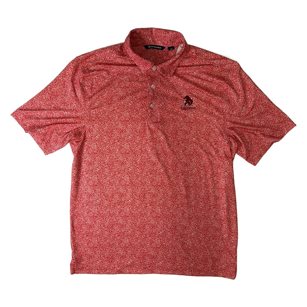 Cutter & Buck Mens Red White Scribble Print Golf Polo Shirt Eagle Bend Size M
